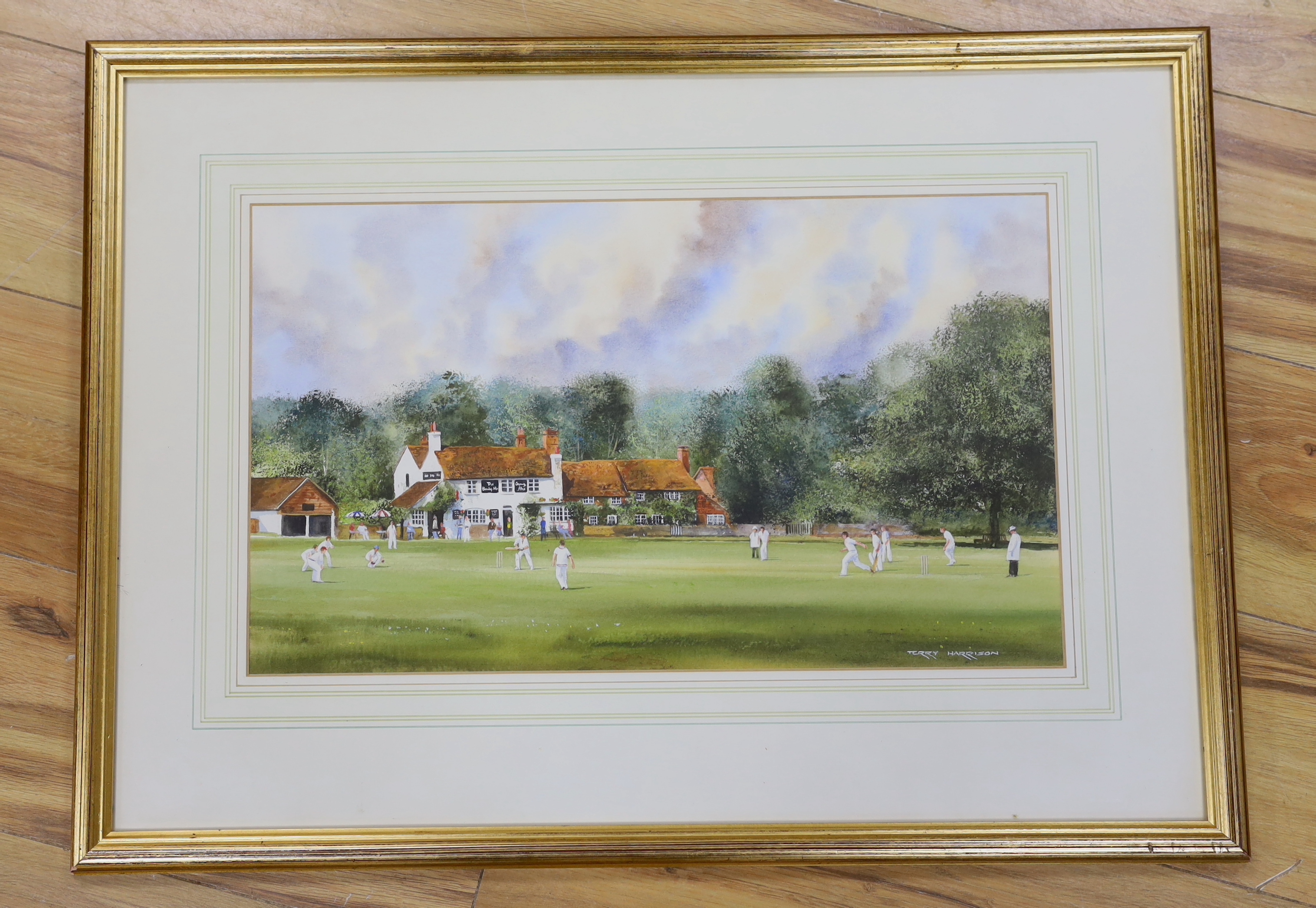 Terry Harrison (b.1951), watercolour, 'The Barley Mow, Tilford', signed, inscribed label verso, 49cm x 29cm